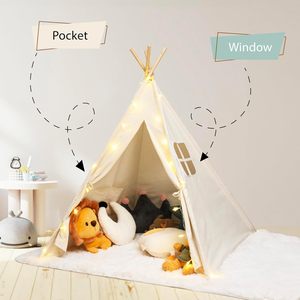 Tente d'angle de lecture pour tout-petits 100% tentes <span class=keywords><strong>Tipi</strong></span> en toile de coton tente <span class=keywords><strong>tipi</strong></span> intérieure pour enfants avec étoiles lumières LED - Product Image 4