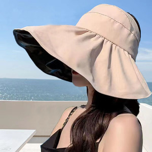 Bucket <b>Hat</b> Sun Protection UV Protection Wide Brim Foldable For Women Outdoor Beach Wear Solid Color Black Off White <b>Khaki</b> - Product Image 3