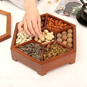 Caja de madera para frutos secos, contenedor de almacenamiento de nueces con múltiples compartimentos para el hogar, sala de estar, uso en escritorio, rectangular hecho a mano, 9,5 cm de alto - Product Image 2