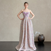 Robe de cocktail lavande en tweed à sequins, coupe trapèze, sans bretelles, élégante, couleur pastel, fournisseur personnalisé, vente en gros
