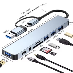 8 cổng USB Hub Splitter USB3.0 + USB2.0 * 3 + USB-C truyền dữ liệu + TF + SD + 3.5mm âm thanh Docking Station Type-C HUB - Product Image 3