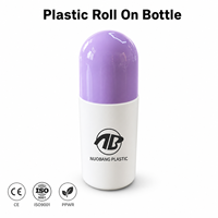 Flacon roll-on déodorant en plastique PP 60 ml, emballage cosmétique avec impression sérigraphique, forme cylindrique, bouchon à vis