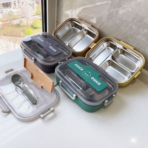 Boîte à lunch en acier inoxydable à 3 compartiments avec ustensiles, isolée thermiquement, pour étudiants, boîte à bento de style japonais, récipient alimentaire - Product Image 2