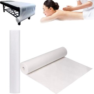 Rouleau de drap de massage jetable non tissé blanc, drap plat ajusté pour table de soin de spa et salon - Product Image 1