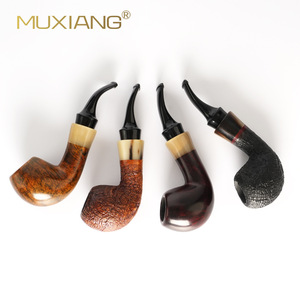 MUXIANG Handmade Briarwood Smoking Pipes Bent Type With Vulcanized Rubber Mouthpiece Tobacco Pipe - Product Image 1