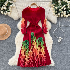 LW1091 Design rétro plissé avec bord d'oreille en <span class=keywords><strong>bois</strong></span> et bord <span class=keywords><strong>à</strong></span> bride Robe <span class=keywords><strong>à</strong></span> changement dégradé Robes élégantes pour femmes - Product Image 3