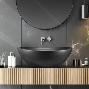 OEM & ODMホテルモダンシンク楕円形セラミックバスルーム洗面化粧台シンクアート洗面台黒洗面台