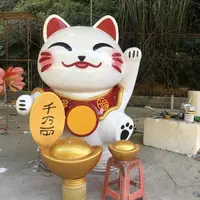 פיברגלס מזל חתול קריקטורה שרף סיבי מודל חיה חתול חנות בברכה קריקטורה פיסול התאמה אישית גדול פסל