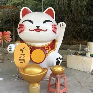 शीसे रेशा भाग्यशाली बिल्ली कार्टून राल फाइबर पशु मॉडल बिल्ली दुकान में आपका स्वागत है कार्टून मूर्तिकला अनुकूलन बड़े प्रतिमा