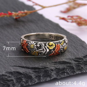 Vintage Engraved Dragonfly <b>Sunflower</b> <b>Ring</b> for Women Two Tone Daisy Fashion Elegant Jewelry Accessory - Product Image 5