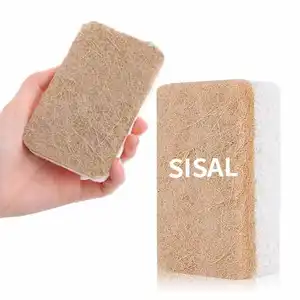 Polpa de sisal de algodão com furos para lavar louça, esponja de coco composta de madeira de sisal, polpa de algodão e palma de coco