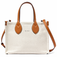 Sac fourre-tout de luxe personnalisé en toile avec garnitures en cuir, sac à bandoulière en coton marron cognac, sacs à main pour femmes, sac de voyage de créateur de luxe discret
