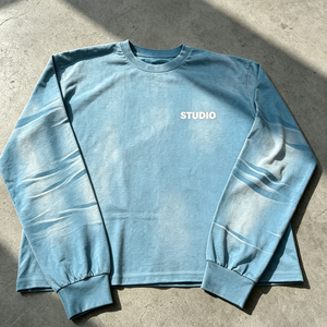 T-shirt à manches longues surdimensionné en coton 300 g/m² <span class=keywords><strong>bleu</strong></span> <span class=keywords><strong>ciel</strong></span>, personnalisé, effet délavé, qualité supérieure, pour homme, fabriqué en Chine - Product Image 1