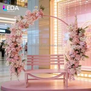 LEDA Factory Direct Outdoor Wedding Decoration Photography Props <b>Pink</b> Metal Bench with Round Stand Flower Arch for Events Decor - Product Image 3