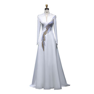 Sharon SF385 فستان سهرة إسلامي أنيق برقبة حرف V مع بلورات بأكمام طويلة للنساء حفل زفاف - Product Image 2