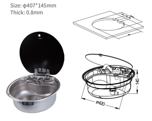Évier de cuisine portable et léger en acier inoxydable de luxe avec couvercle en verre trempé <span class=keywords><strong>pour</strong></span> accessoires de <span class=keywords><strong>camping</strong></span> JP - Product Image 5