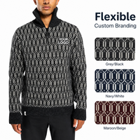 Pull en tricot jacquard à col montant pour homme, demi-zip, manches longues, tricot d'hiver