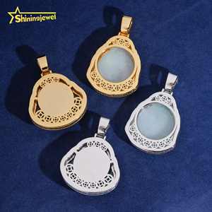 Религиозные ювелирные изделия китайский нефрит Изумрудный счастливый Будда Муассанит хип-хоп кулон с крестом - Product Image 4