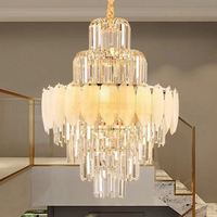 DUOMEIJU Lustre Long Spirale de Luxe Style Européen pour Escalier, Hauteur Réglable, Feuilles d'Or, Cristal, Éclairage LED pour Duplex