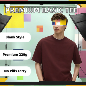 Premium Quality Wholesale Service Solid Anti-Pilling Men's Casual <b>Shirt</b> Dark <b>Red</b> Terry Knit Polyester/Cotton 220g Blank T-<b>Shirt</b> - Product Image 2