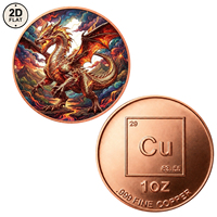 Pièce de collection Dragon de feu en cuivre pur .999 de 1 oz, en cuivre rouge fin, pour la vente en gros