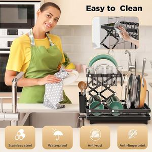 Égouttoir pliable pour la vaisselle et les ustensiles de cuisine, support de rangement pour assiettes et bols - Product Image 4