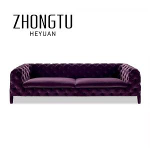 โซฟาผ้ากำมะหยี่สไตล์โมเดิร์น สำหรับโรงแรม ห้องนั่งเล่น อพาร์ทเมนต์ ดีไซน์หรูหรา โซฟาเชสเตอร์ฟิลด์ แบบประกอบส่วน 3-4 ที่นั่ง - Product Image 1