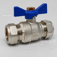 Robinet à bille à compression en laiton avec poignée papillon rouge et bleue de 15 mm et 22 mm, directement de l'usine, pour les services de plomberie et de chaudière au Royaume-Uni et les conduites d'eau