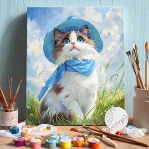 Diytree thương hiệu nóng bán dễ thương mèo trắng không khung trang trí sơn 16x20 inch chất lượng cao trang trí nội thất - Product Image 4