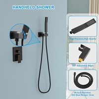 Système de douche mural noir mat de 8 pouces avec pommeau de douche carré en acier inoxydable et douchette à effet pluie à 1 poignée