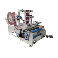 Machine d'étiquetage semi-automatique pour bouteilles de vin rondes, étiquettes double face