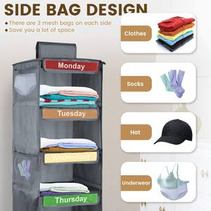 Organizador de <span class=keywords><strong>Armario</strong></span> Semanal de 5/6 Estantes para Niños, Organizador de Ropa Diaria Colgante, Divisores de Ropa por Días de la Semana - Product Image 6