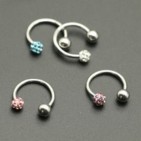 Bijoux de piercing en boule de boue à strass scintillants, clou à lèvre et anneau fer à cheval, boucles d'oreilles pour cartilage, fourniture d'usine