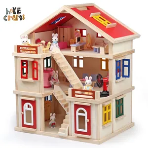 Fantezi tasarım diy bebek evi oyuncak kız simülasyon ahşap ev büyük ahşap bebek evi