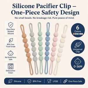 Chaînes de sucettes pour bébés en silicone de couleur unie, qualité alimentaire, écologiques, sans BPA, motifs animaux, certifiées CE, 0-12 mois - Vente chaude en gros - Product Image 1