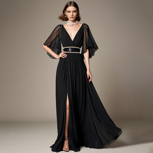 black dress for halloween costume Designer Black Shimmer Embellished Ballroom Gown For Girls 15-16Y (38) main image 0