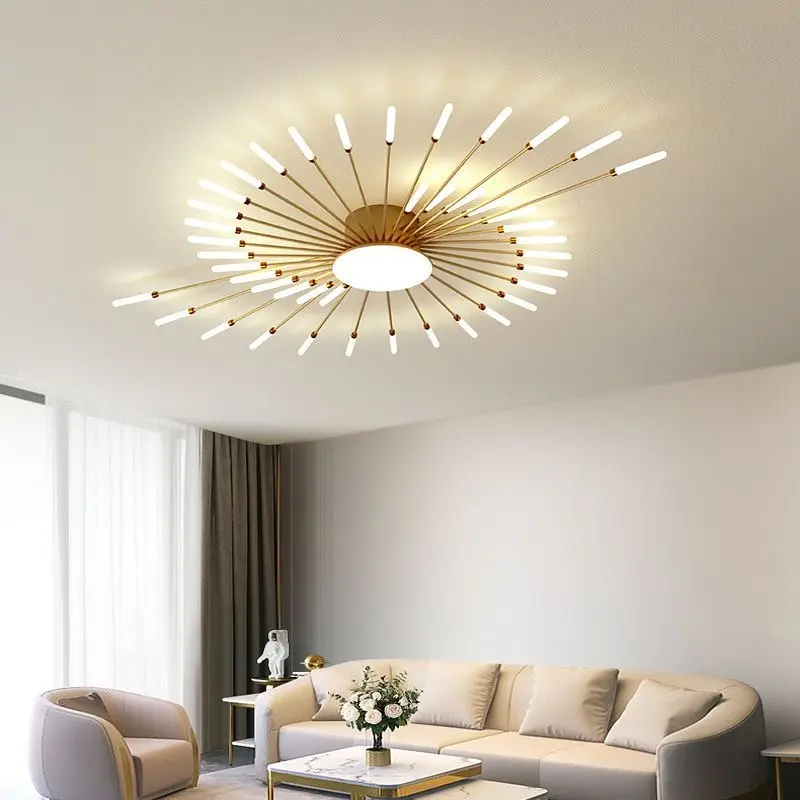 Js תאורה מקורה יצירתי זיקוקין מנורות תקרה אקריליק עבור סלון חדר שינה מודרני מתכווננת הוביל אורות נברשת