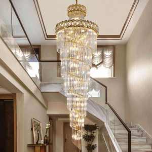 Style nordique grande suspension villa hall hôtel moderne luxe escalier en colimaçon long lustre en or - Product Image 1