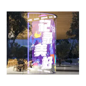 Hoge Helderheid Full Color Transparante Led Screen Display Hd Zelfklevende Led Transparante Film Scherm Op Glas