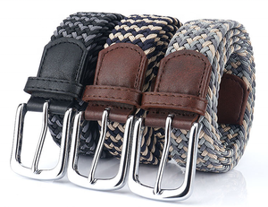 <span class=keywords><strong>Ceinture</strong></span> élastique tissée pour homme en nylon extensible de qualité supérieure avec boucle à ardillon robuste et extrémité en cuir suédé - Product Image 2