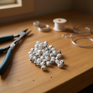 ILAN Abalorios Design a forma di teschio 8x10mm Bianco Nero Circa 17g - Product Image 3