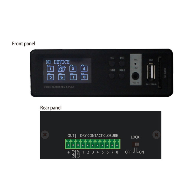 Message Trigger by 8 Dry Contacts Closure Media Player With USB SD Card Memory Interface