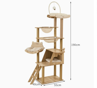 Arbre à chat en bois compact avec griffoir et maisonnette intégrés, design capsule spatiale, ne prend pas de place