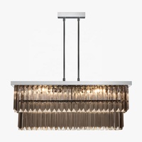 Rectangulaire pendentif lampe en cristal fumé lustre pour salle à manger