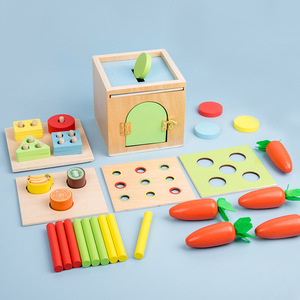 Nouveaux enfants éducation précoce 6-en-1 boîte d'intelligence Montessori serrure tirant ensemble en forme de carotte avec fruits correspondant jouet boîte occupée - Product Image 2