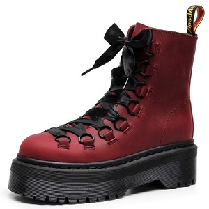 Woman Red Suede Ankle <b>Boots</b> Round Toe Lace-Up <b>Platform</b> Chunky Heel Bow Decoration All Seasons Wear Wholesale - Product Image 1