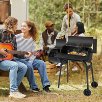 Barbecue portable pliable au charbon de bois CE avec kit de rôtissoire pour camping, en acier noir