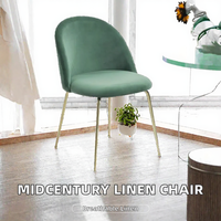 Chaise de salle à manger rembourrée en lin de style mid-century, chaise d'appoint portable en tissu avec pieds en métal pour café, hôtel, maison