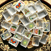 Jeu de Mahjong en Acrylique Personnalisé Peint Motif Grue Lotus Koi, Tuiles de Mahjong Modernes Pliables Bicolores Multi-Couches Effet Écaille de Tortue