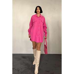 Camisa de Popelina Extra Grande para Mujer, Color Fucsia, con Bolsillos Dobles y Diseño de Botones, para Uso Diario - Product Image 5